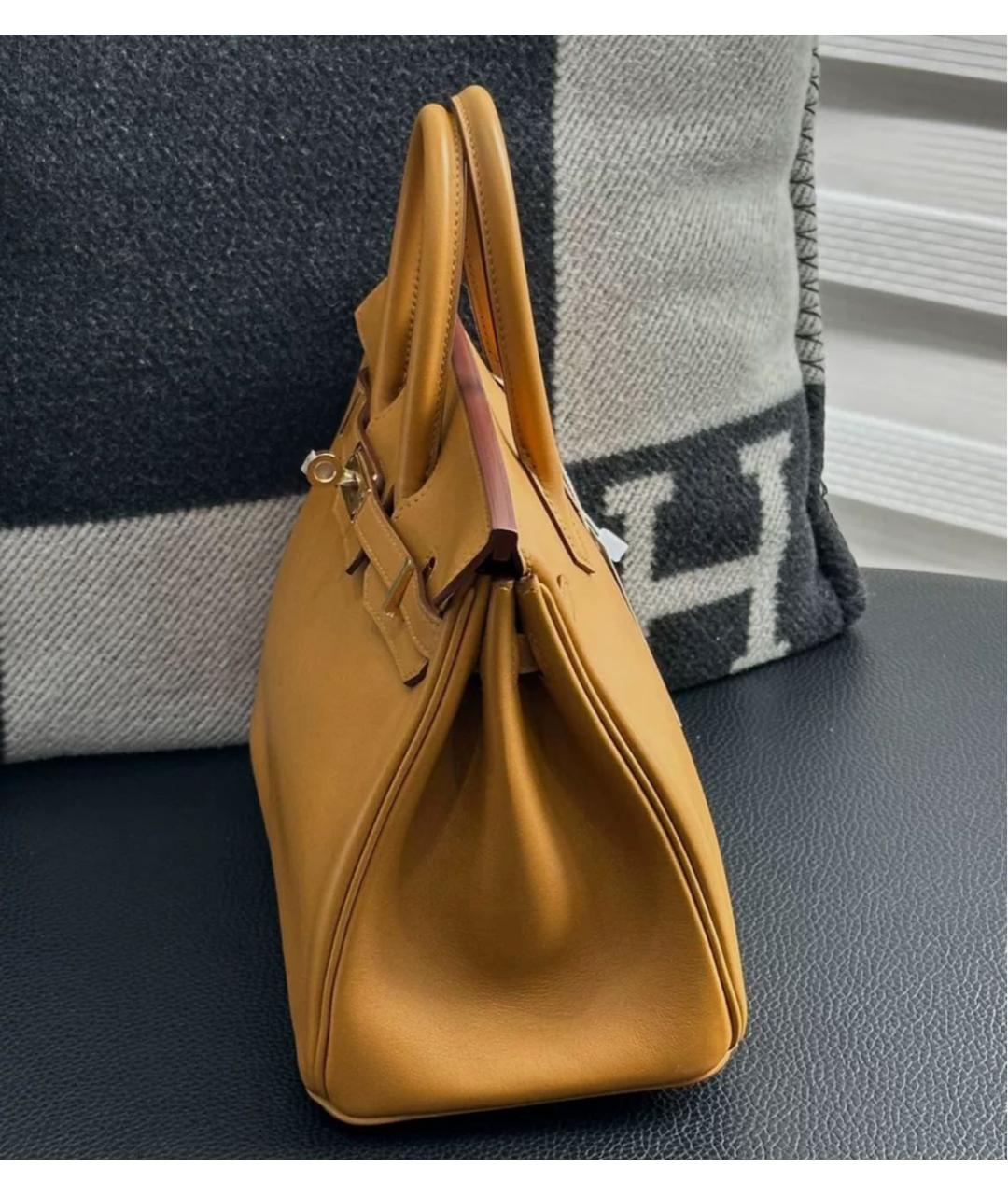 HERMES Горчичная кожаная сумка с короткими ручками, фото 6