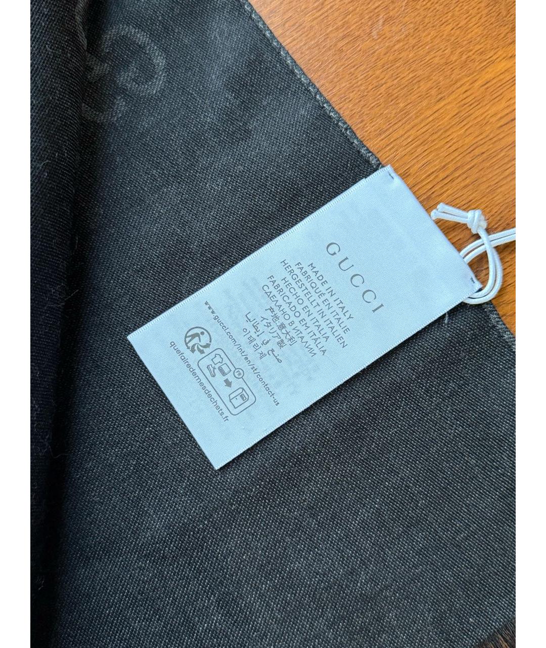 GUCCI Антрацитовый шерстяной шарф, фото 3