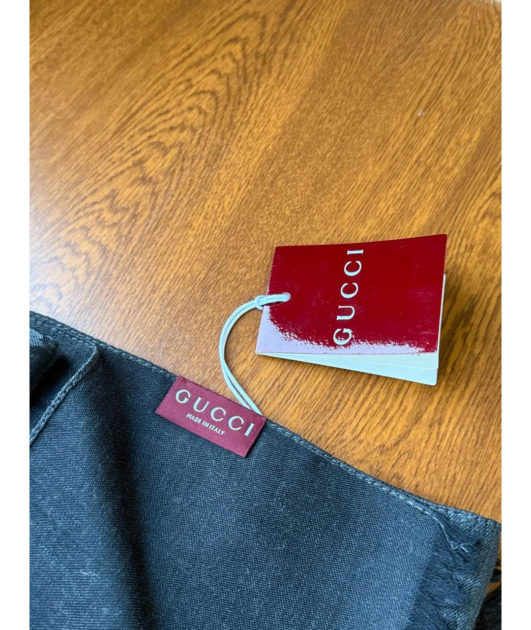GUCCI Антрацитовый шерстяной шарф, фото 4