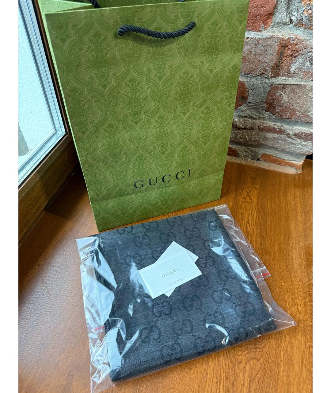 GUCCI Антрацитовый шерстяной шарф, фото 6