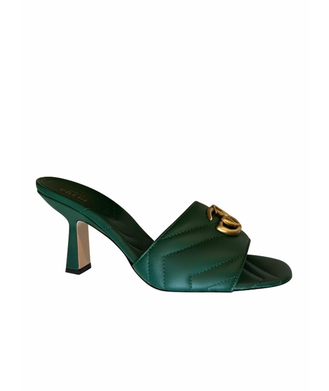 GUCCI Зеленые кожаные мюли, фото 1