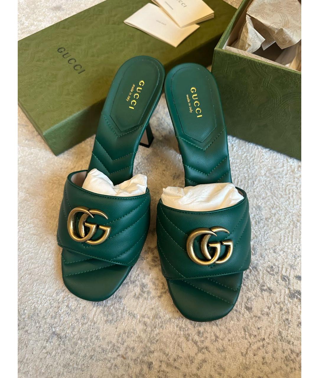 GUCCI Зеленые кожаные мюли, фото 2