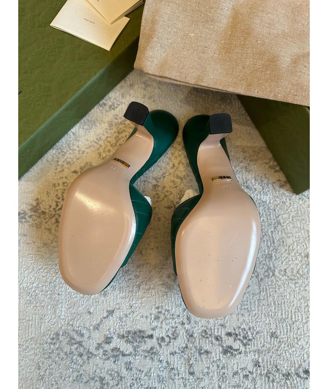 GUCCI Зеленые кожаные мюли, фото 5