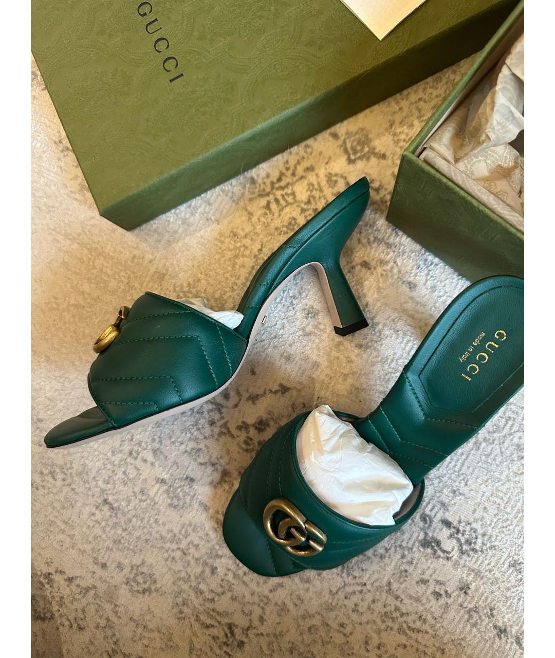 GUCCI Зеленые кожаные мюли, фото 4