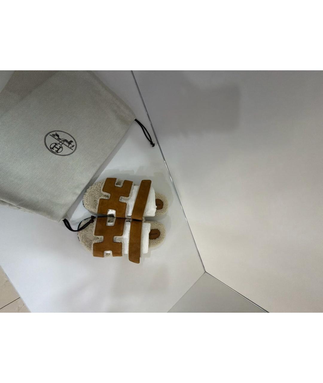 HERMES Коричневые замшевые шлепанцы, фото 7