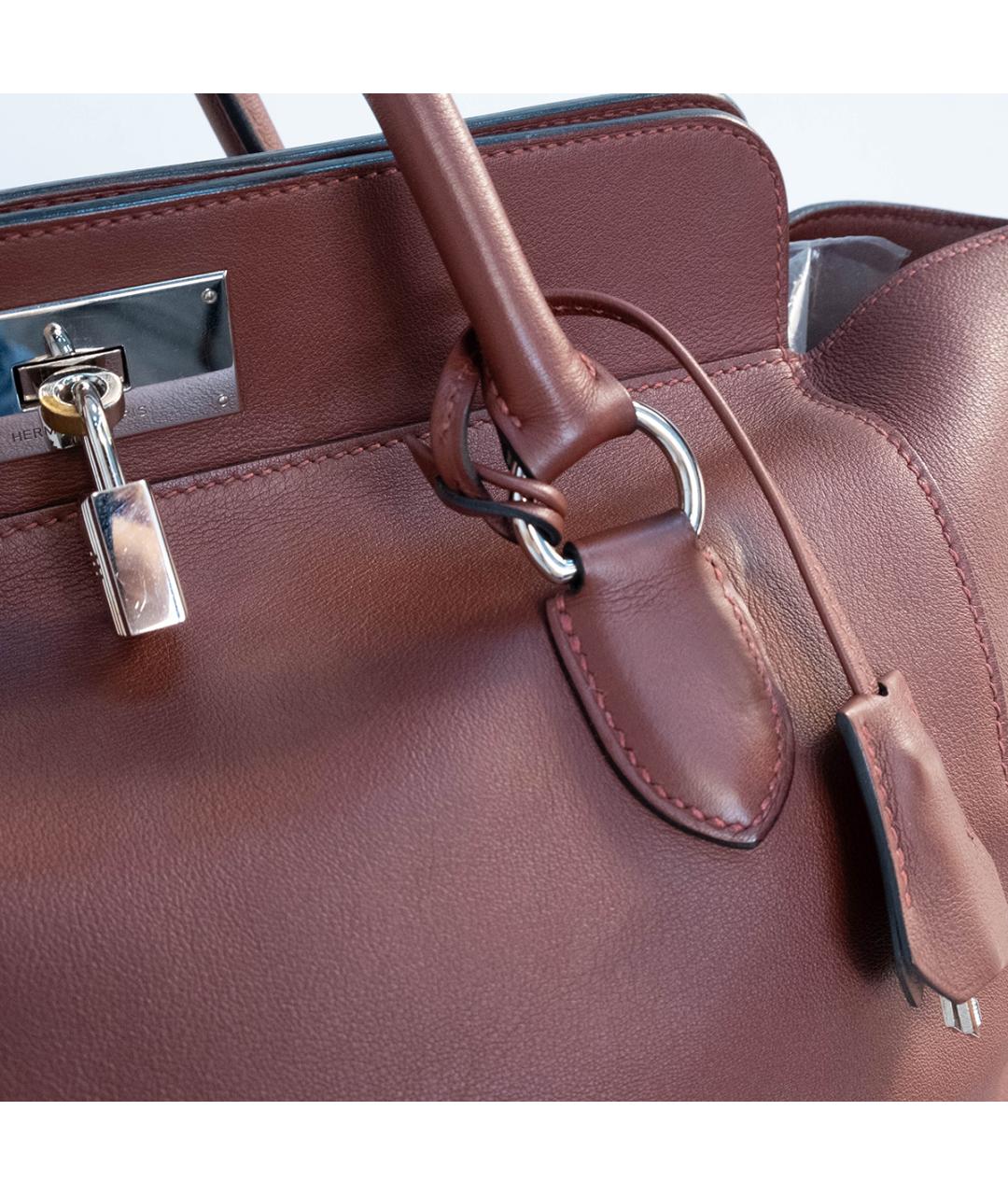 HERMES Бордовая кожаная сумка с короткими ручками, фото 5