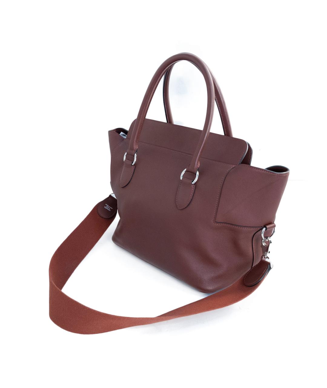 HERMES Бордовая кожаная сумка с короткими ручками, фото 3