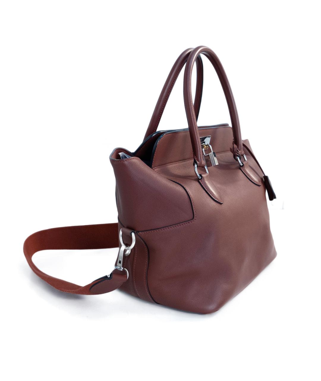 HERMES Бордовая кожаная сумка с короткими ручками, фото 2