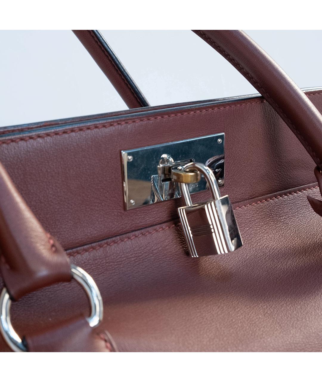 HERMES Бордовая кожаная сумка с короткими ручками, фото 4