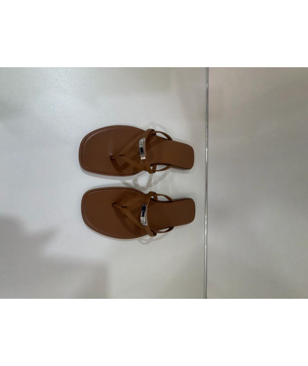 HERMES Коричневые кожаные шлепанцы, фото 2
