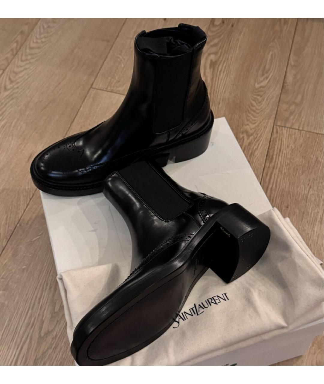 SAINT LAURENT Черные кожаные полусапоги, фото 4