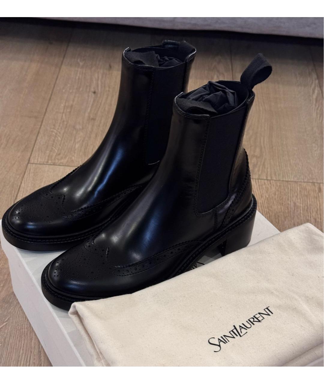 SAINT LAURENT Черные кожаные полусапоги, фото 2