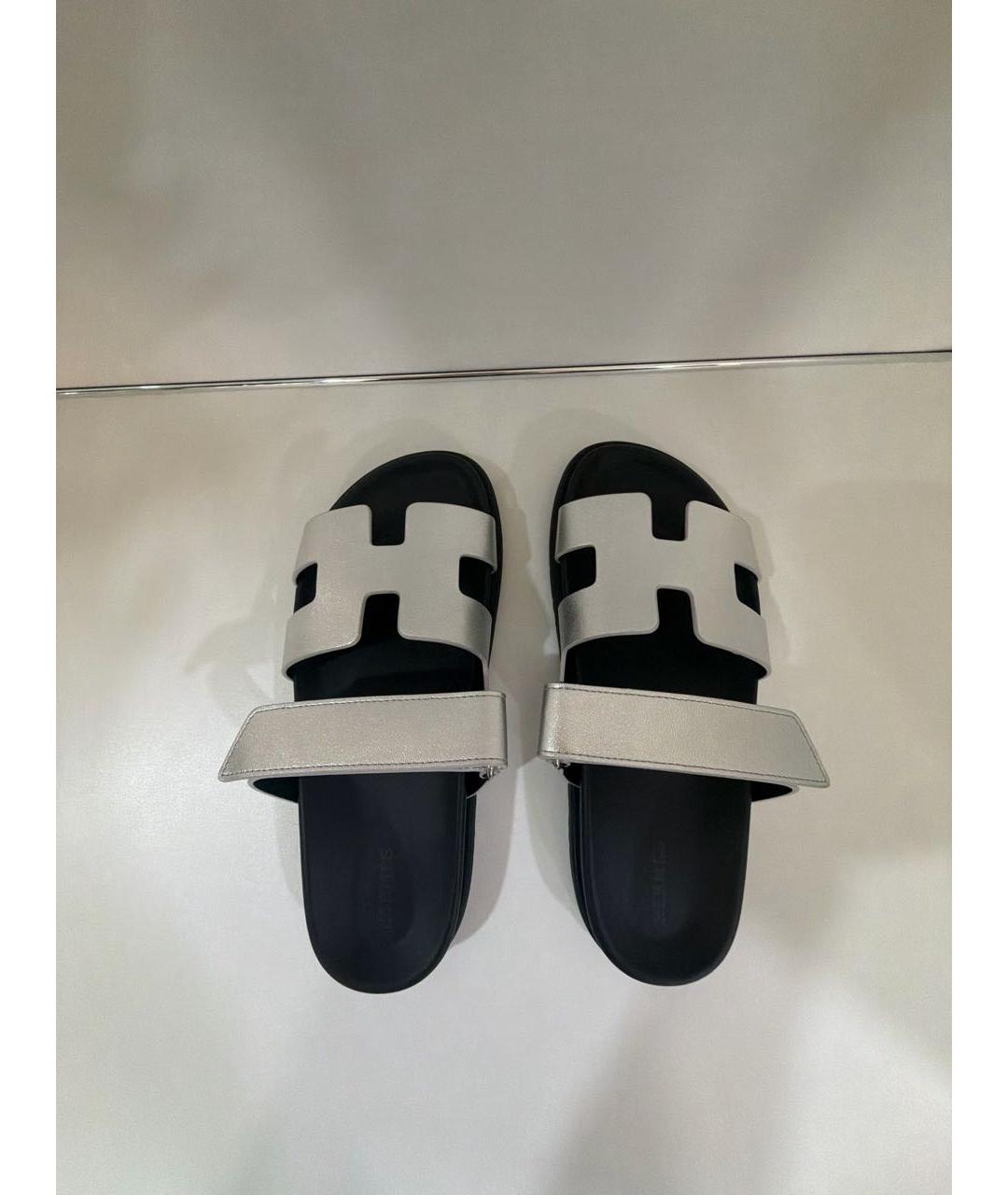 HERMES Серебряные кожаные шлепанцы, фото 3
