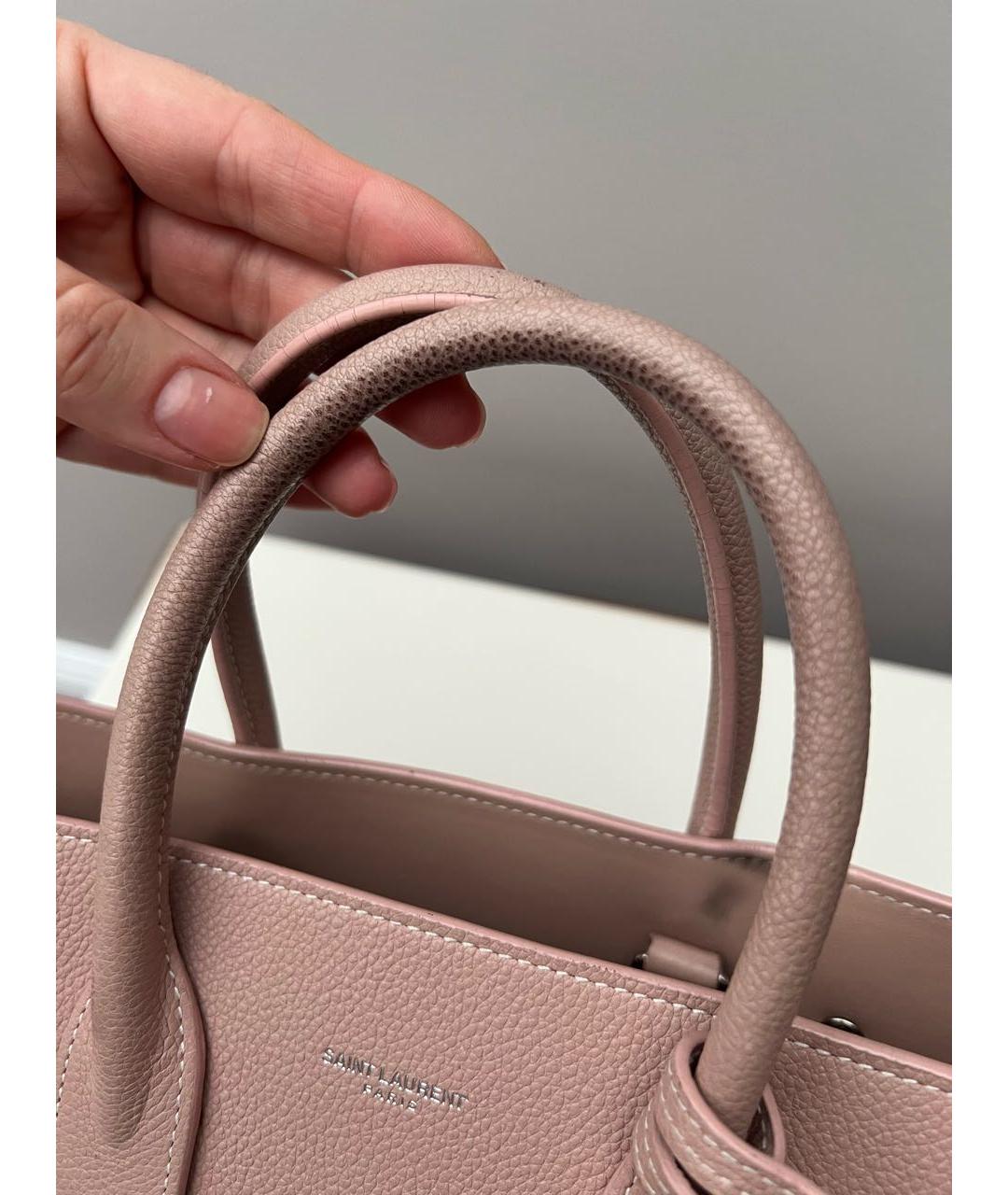 SAINT LAURENT Коралловая кожаная сумка с короткими ручками, фото 6