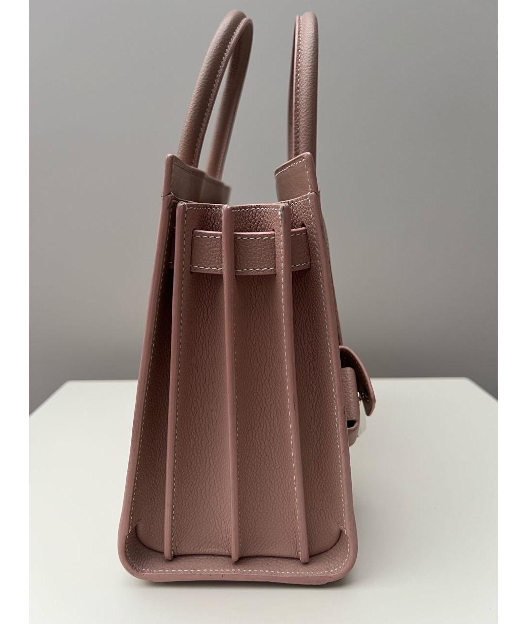 SAINT LAURENT Коралловая кожаная сумка с короткими ручками, фото 4