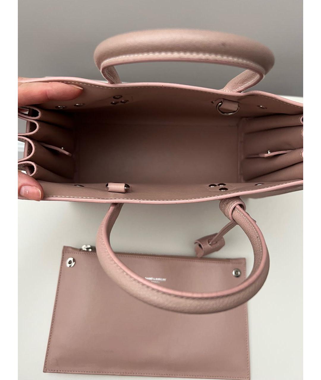 SAINT LAURENT Коралловая кожаная сумка с короткими ручками, фото 5