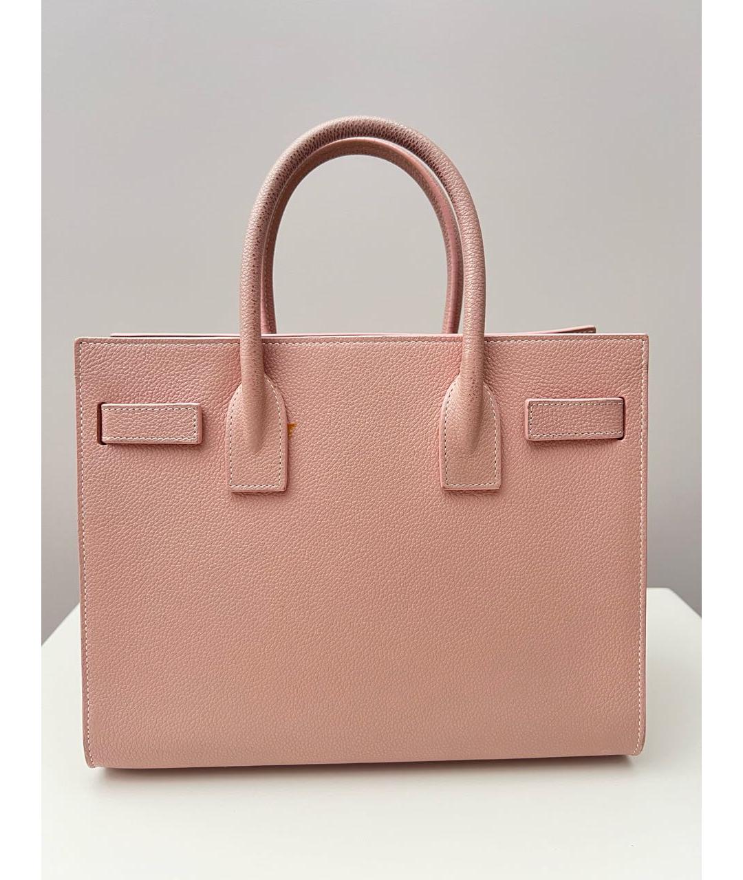 SAINT LAURENT Коралловая кожаная сумка с короткими ручками, фото 2