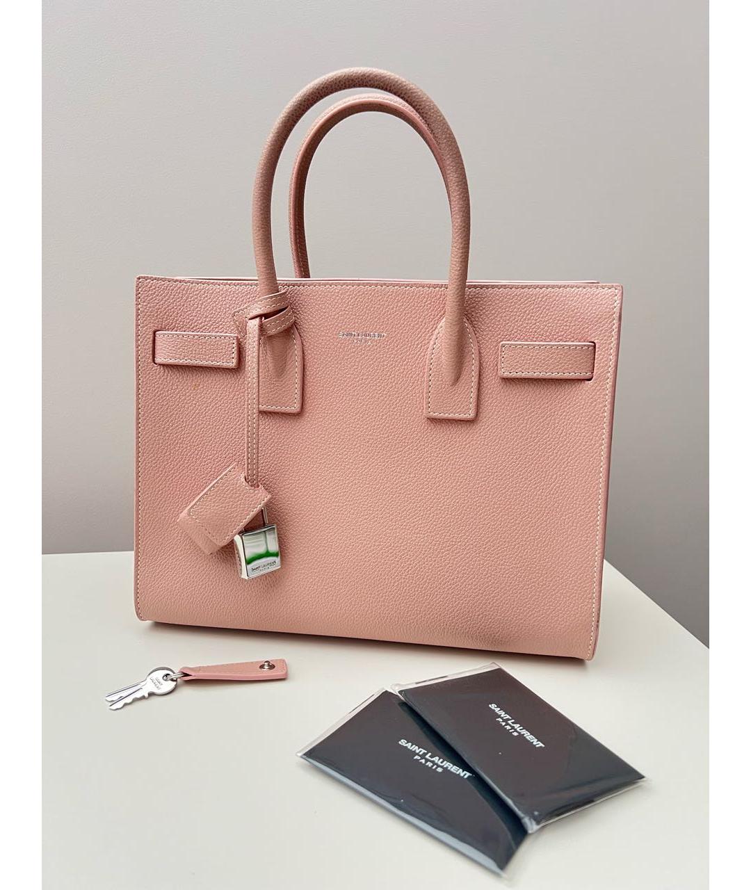 SAINT LAURENT Коралловая кожаная сумка с короткими ручками, фото 9