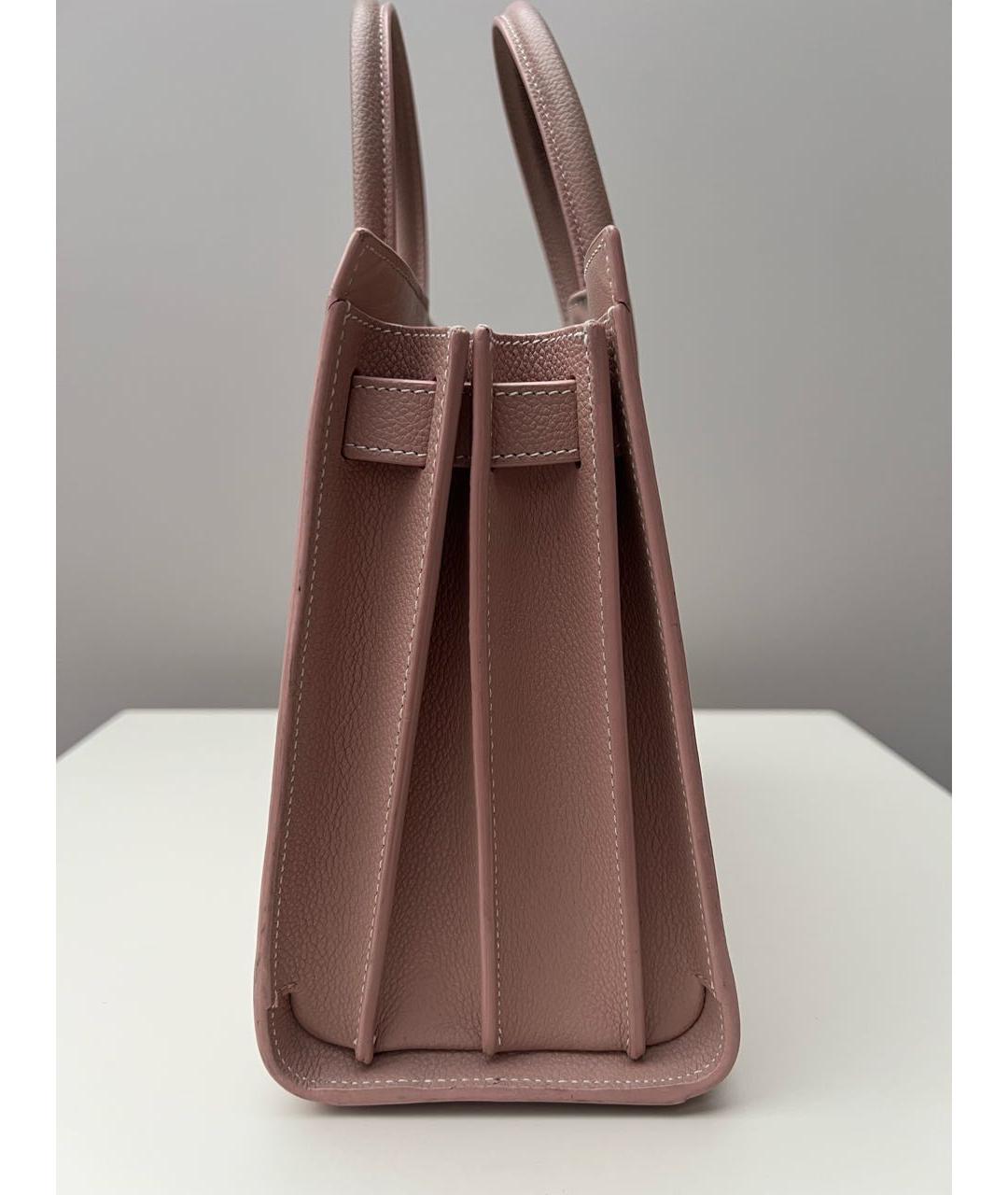 SAINT LAURENT Коралловая кожаная сумка с короткими ручками, фото 3