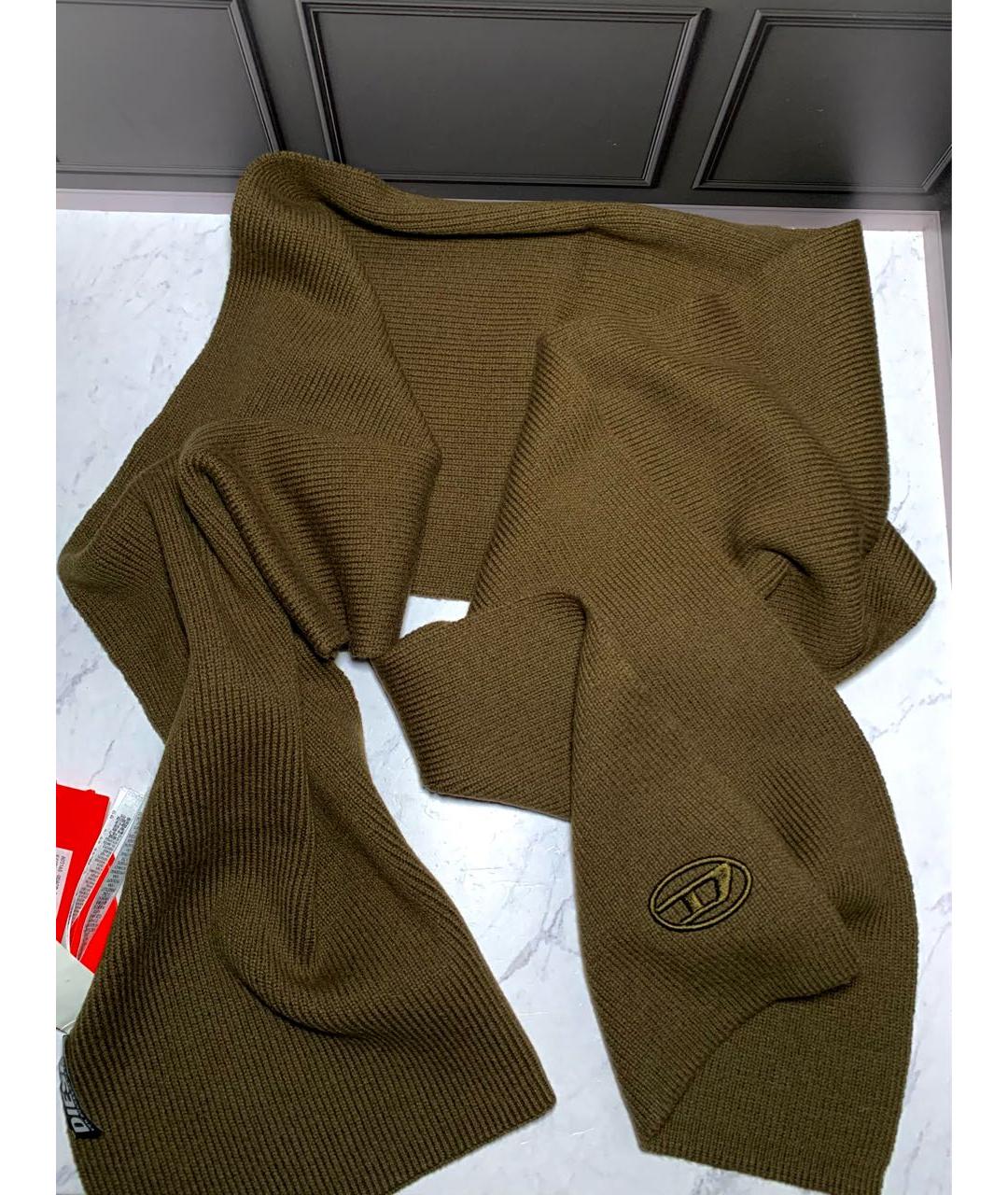 DIESEL Хаки шерстяной шарф, фото 6