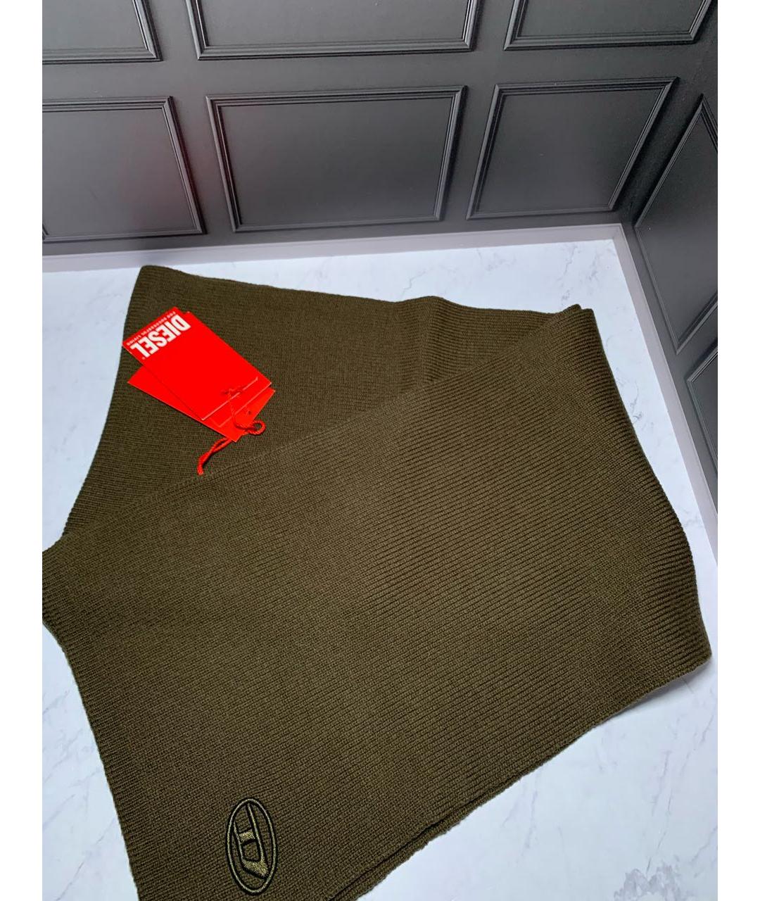 DIESEL Хаки шерстяной шарф, фото 5