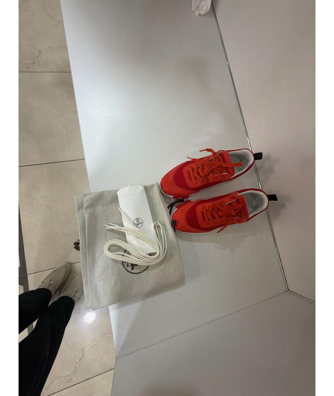 HERMES Красные текстильные кроссовки, фото 7