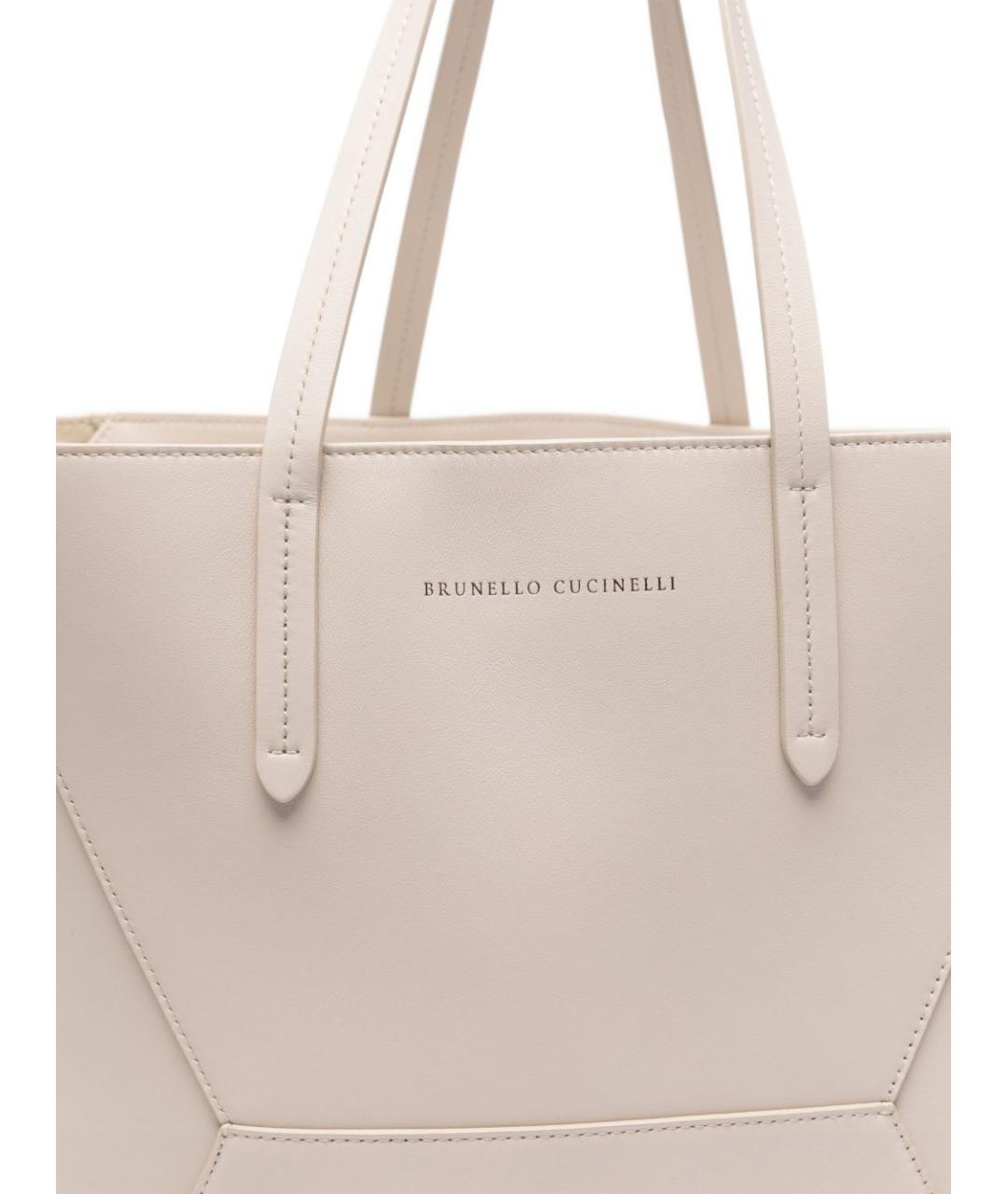 BRUNELLO CUCINELLI Бежевая кожаная сумка тоут, фото 5