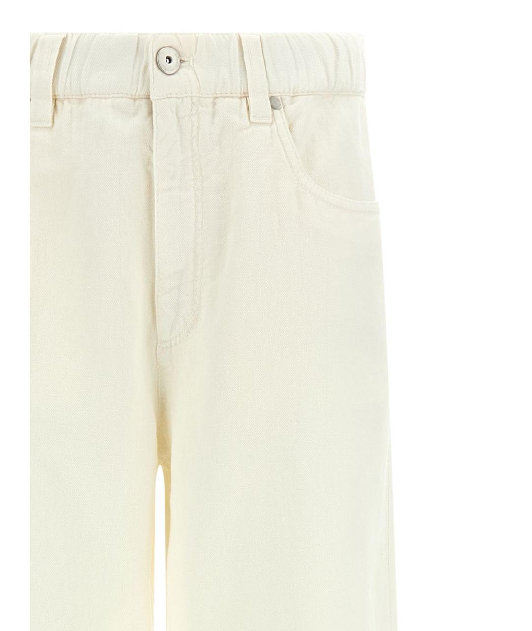 BRUNELLO CUCINELLI Белые хлопковые прямые брюки, фото 3