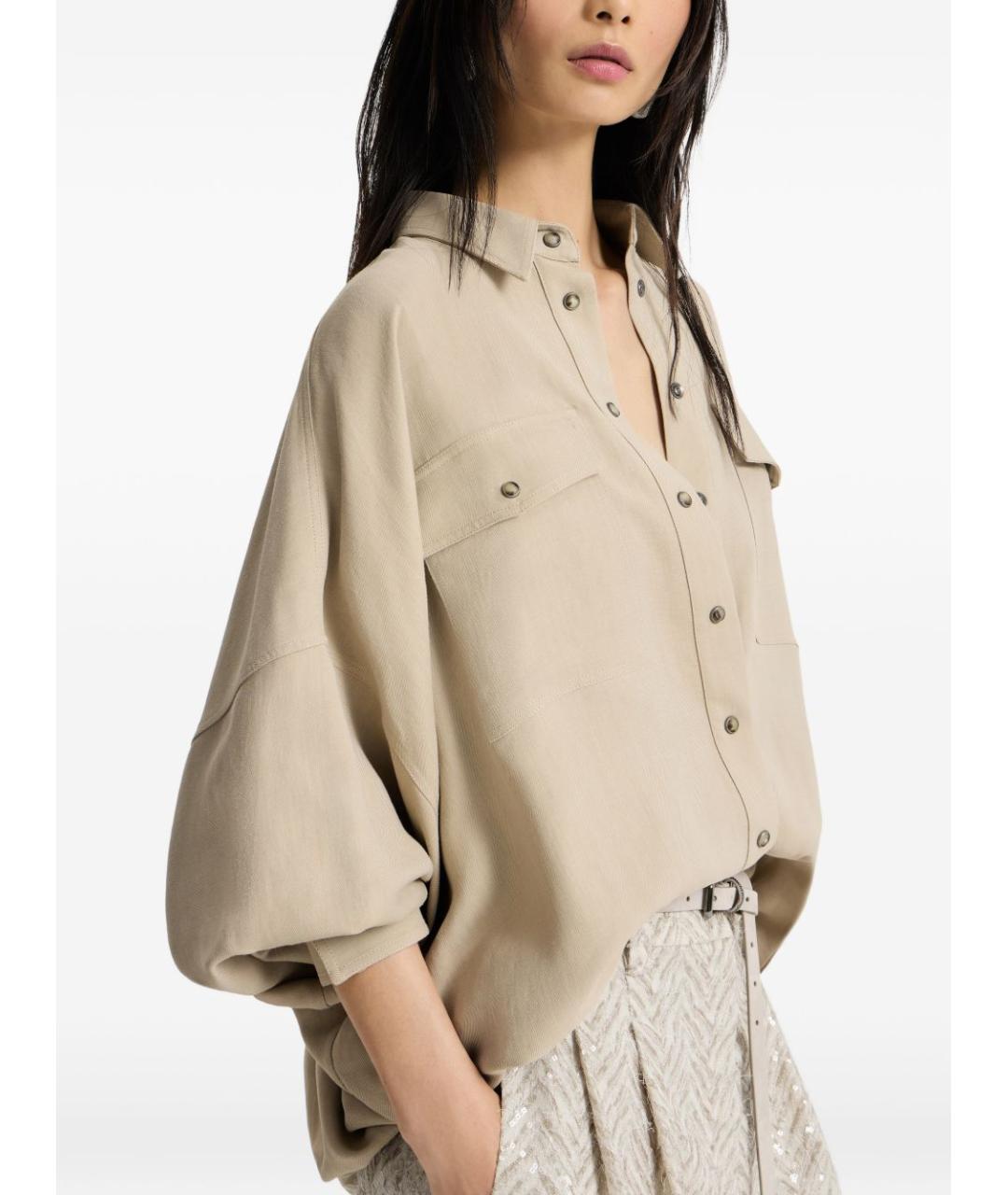 BRUNELLO CUCINELLI Бежевая льняная рубашка, фото 5