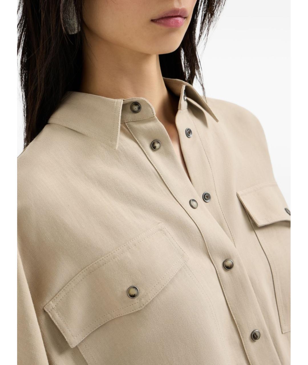 BRUNELLO CUCINELLI Бежевая льняная рубашка, фото 4