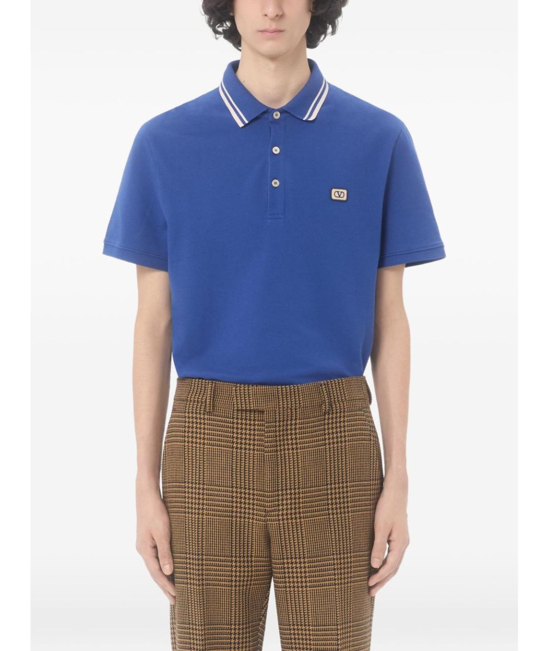 VALENTINO Синее хлопковое поло с коротким рукавом, фото 2
