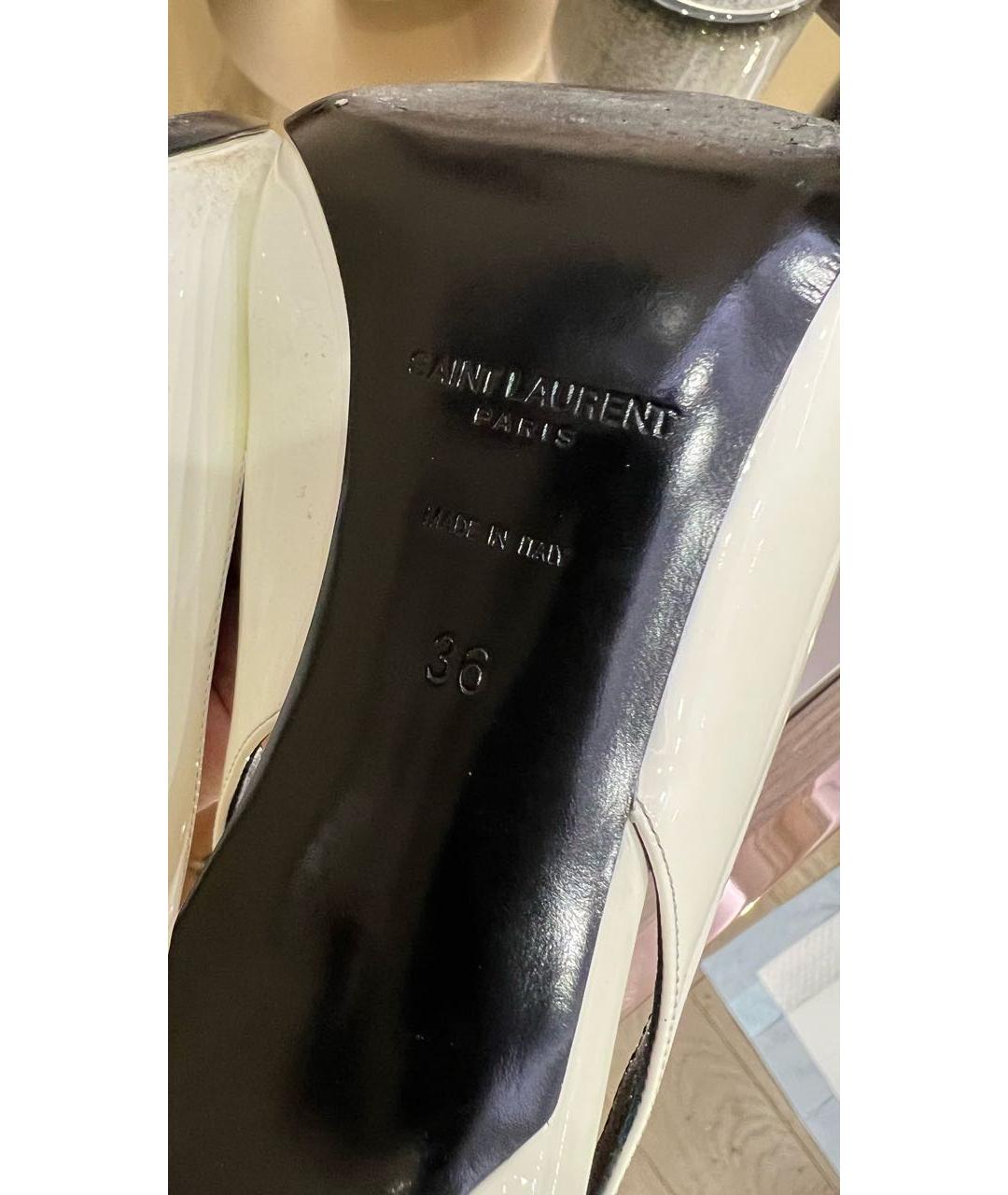 SAINT LAURENT Белые босоножки из лакированной кожи, фото 5