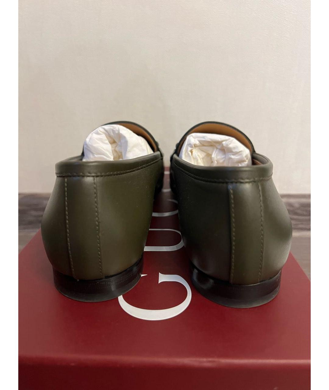 GUCCI Зеленые кожаные лоферы, фото 4