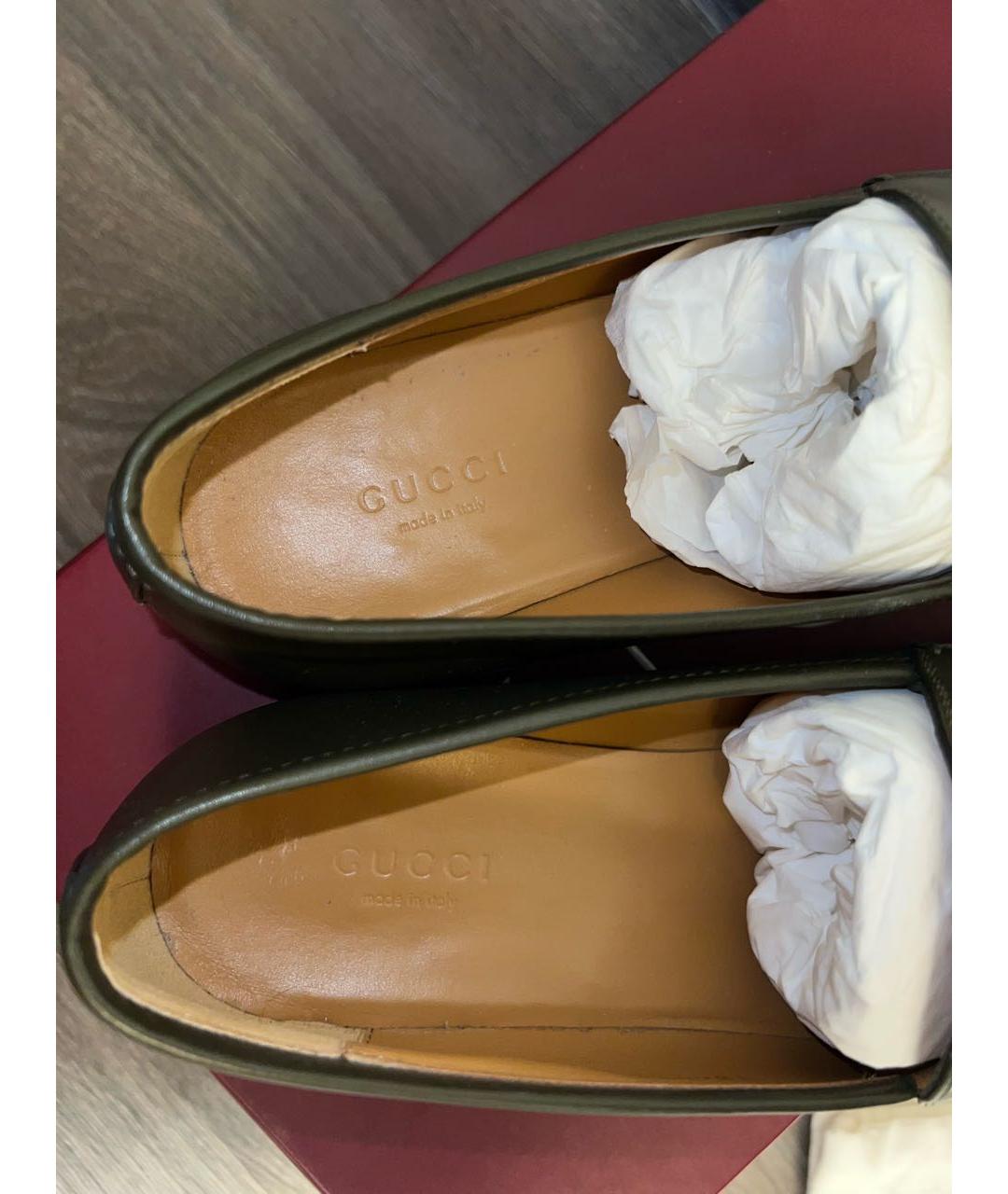 GUCCI Зеленые кожаные лоферы, фото 5