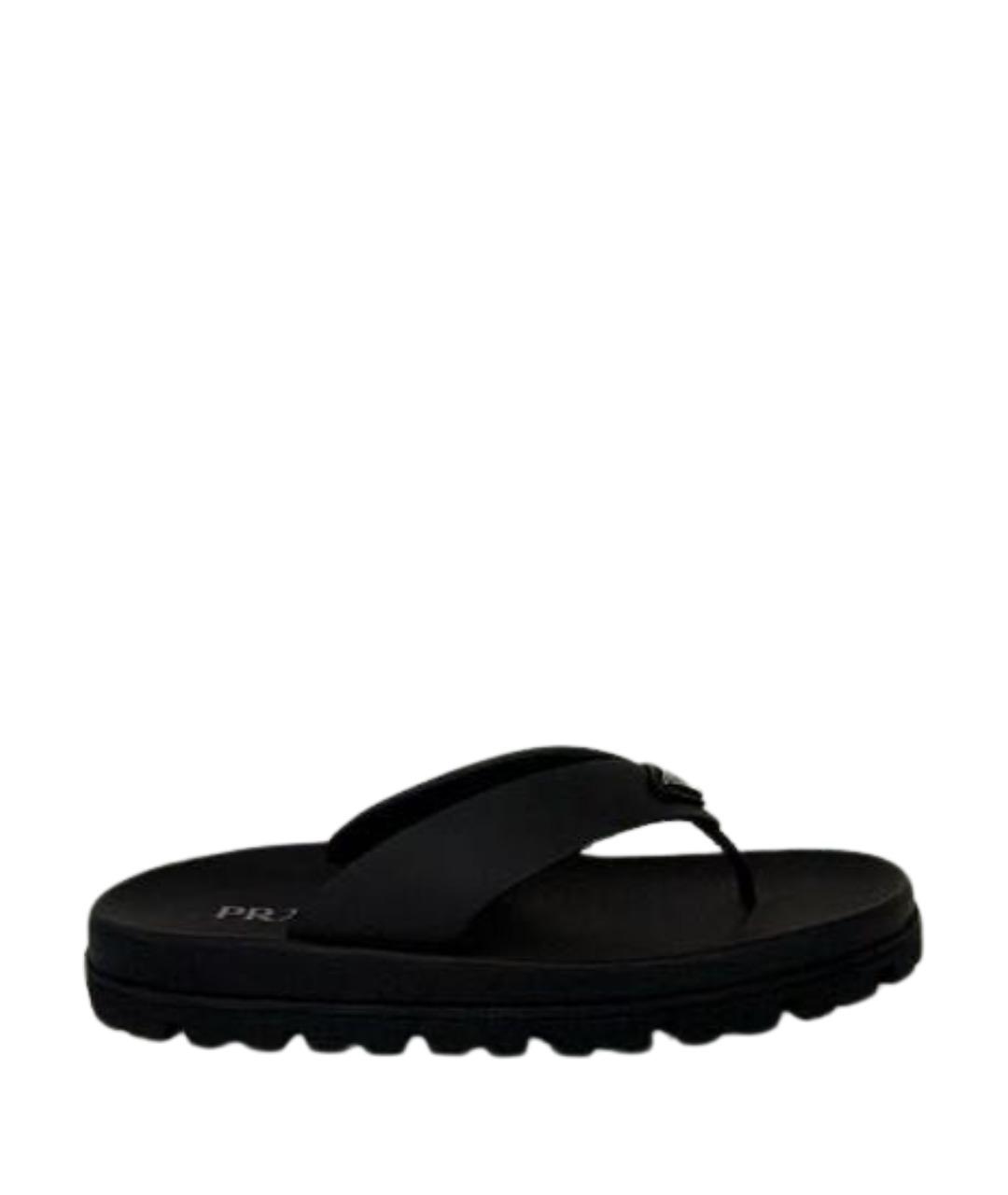 PRADA Черные синтетические шлепанцы, фото 1