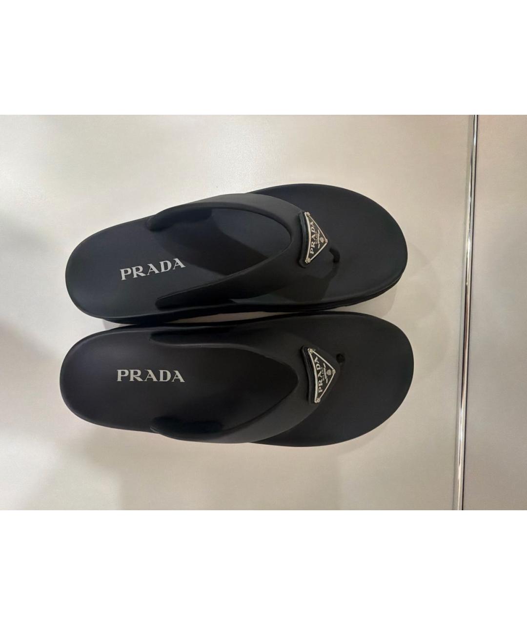 PRADA Черные синтетические шлепанцы, фото 5