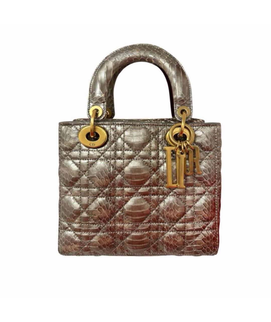 CHRISTIAN DIOR Серебряная сумка с короткими ручками из экзотической кожи, фото 5