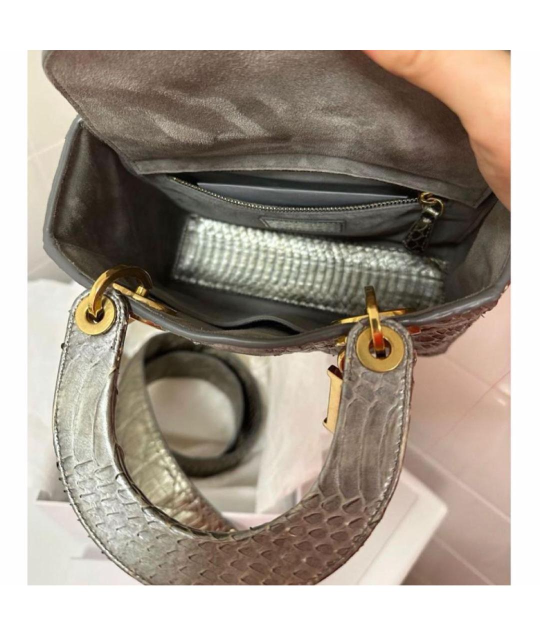 CHRISTIAN DIOR Серебряная сумка с короткими ручками из экзотической кожи, фото 3