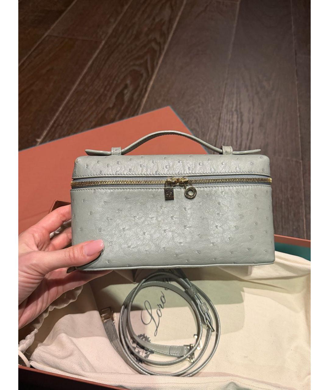 LORO PIANA Голубая сумка с короткими ручками из экзотической кожи, фото 2