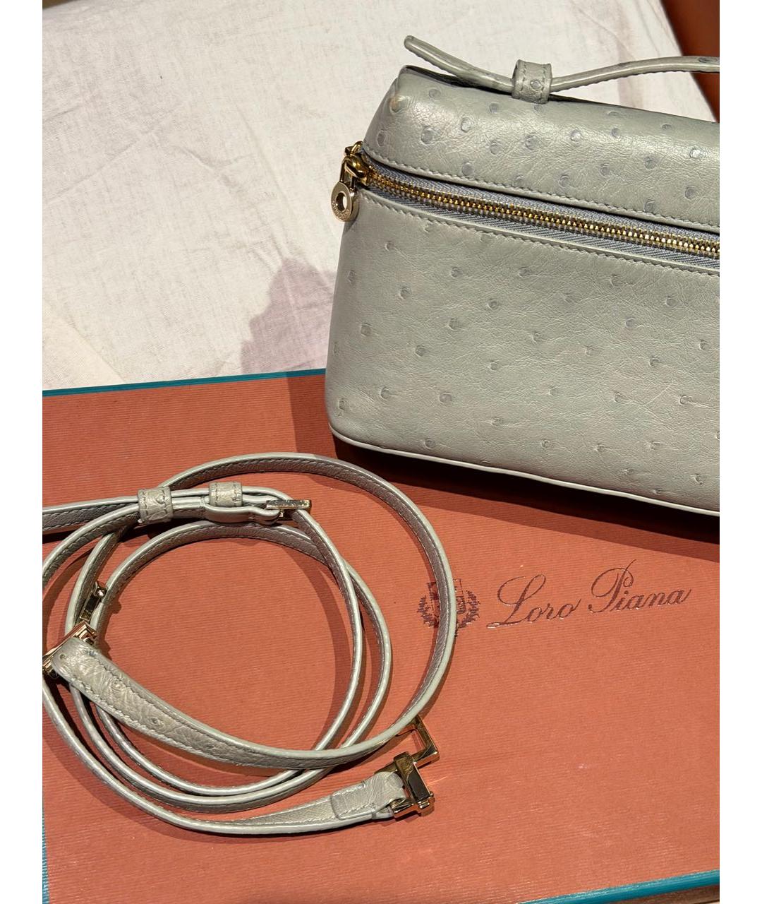 LORO PIANA Голубая сумка с короткими ручками из экзотической кожи, фото 5