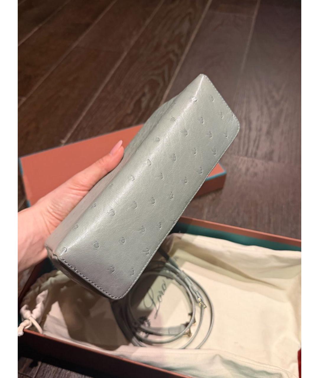 LORO PIANA Голубая сумка с короткими ручками из экзотической кожи, фото 6