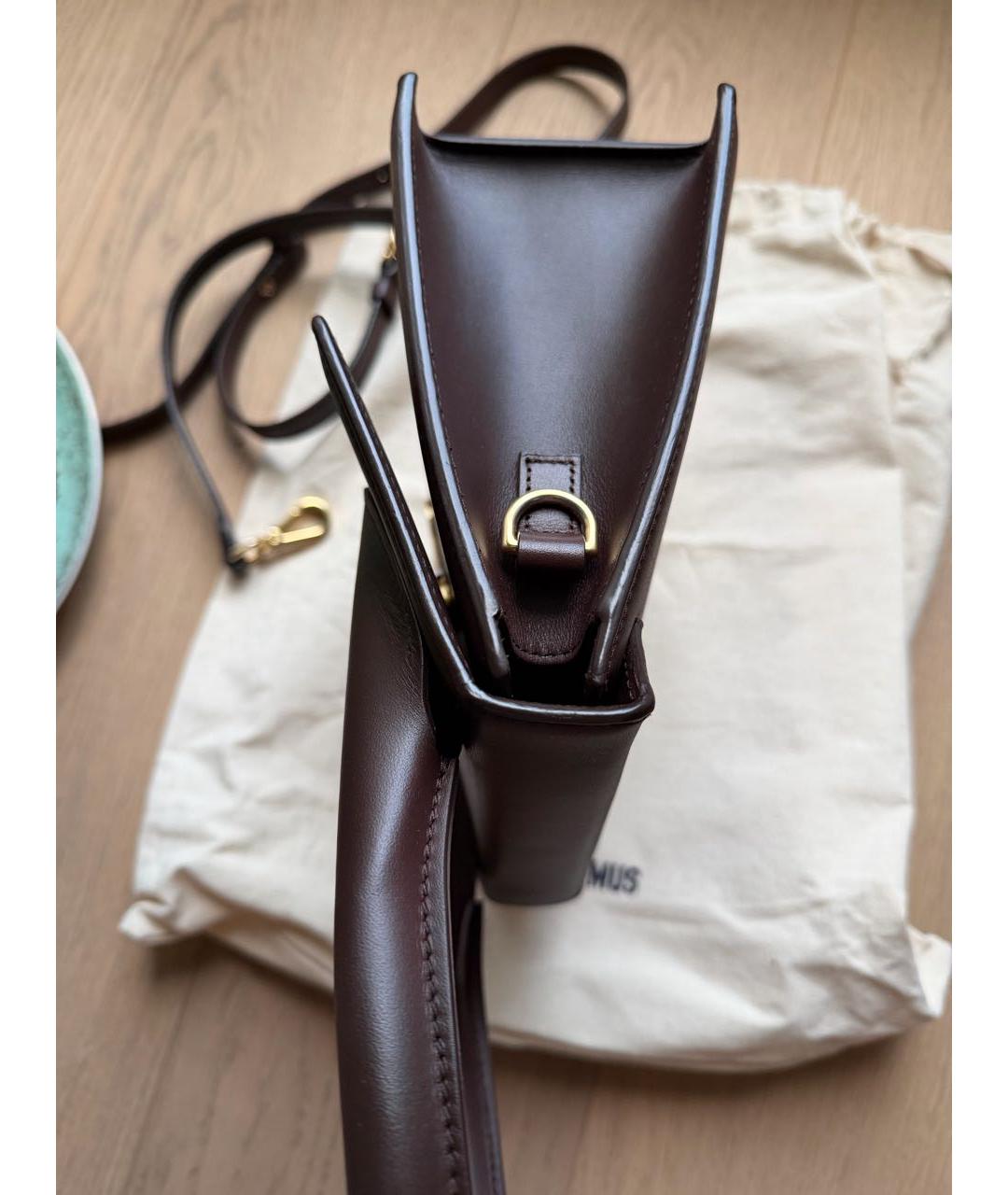 JACQUEMUS Коричневая кожаная сумка с короткими ручками, фото 5