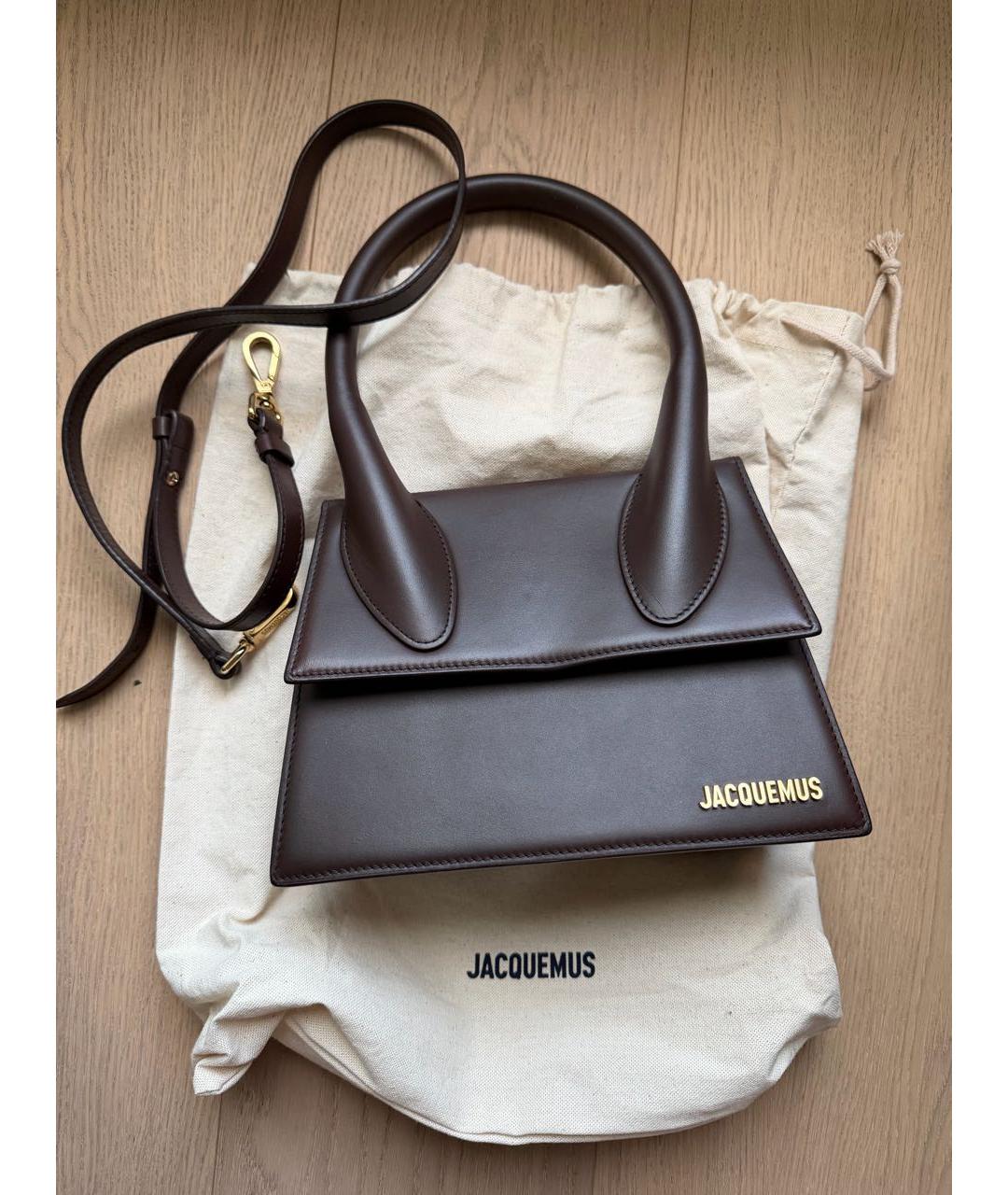 JACQUEMUS Коричневая кожаная сумка с короткими ручками, фото 6