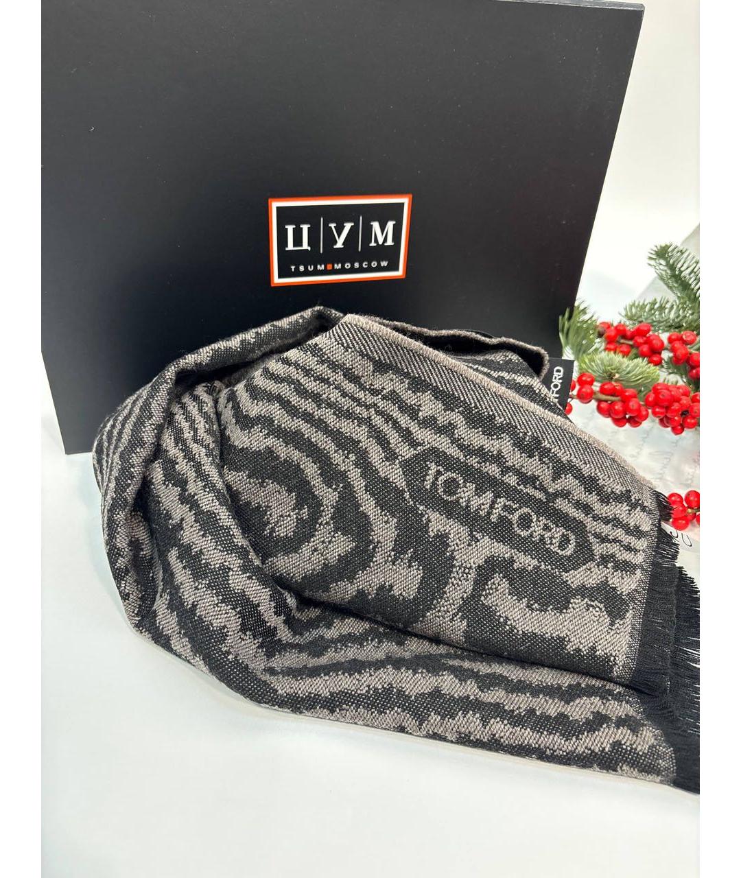 TOM FORD Коричневый шерстяной шарф, фото 5