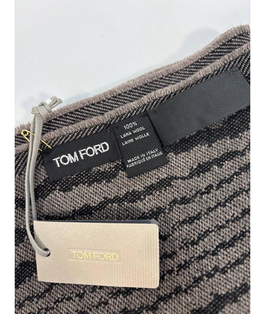 TOM FORD Коричневый шерстяной шарф, фото 3