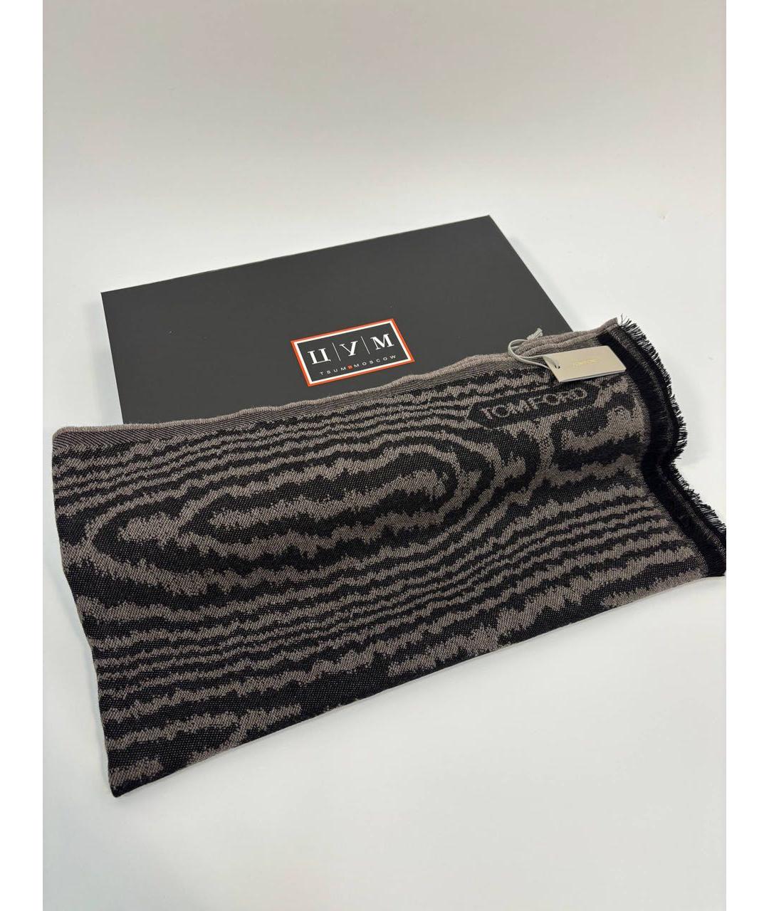 TOM FORD Коричневый шерстяной шарф, фото 6