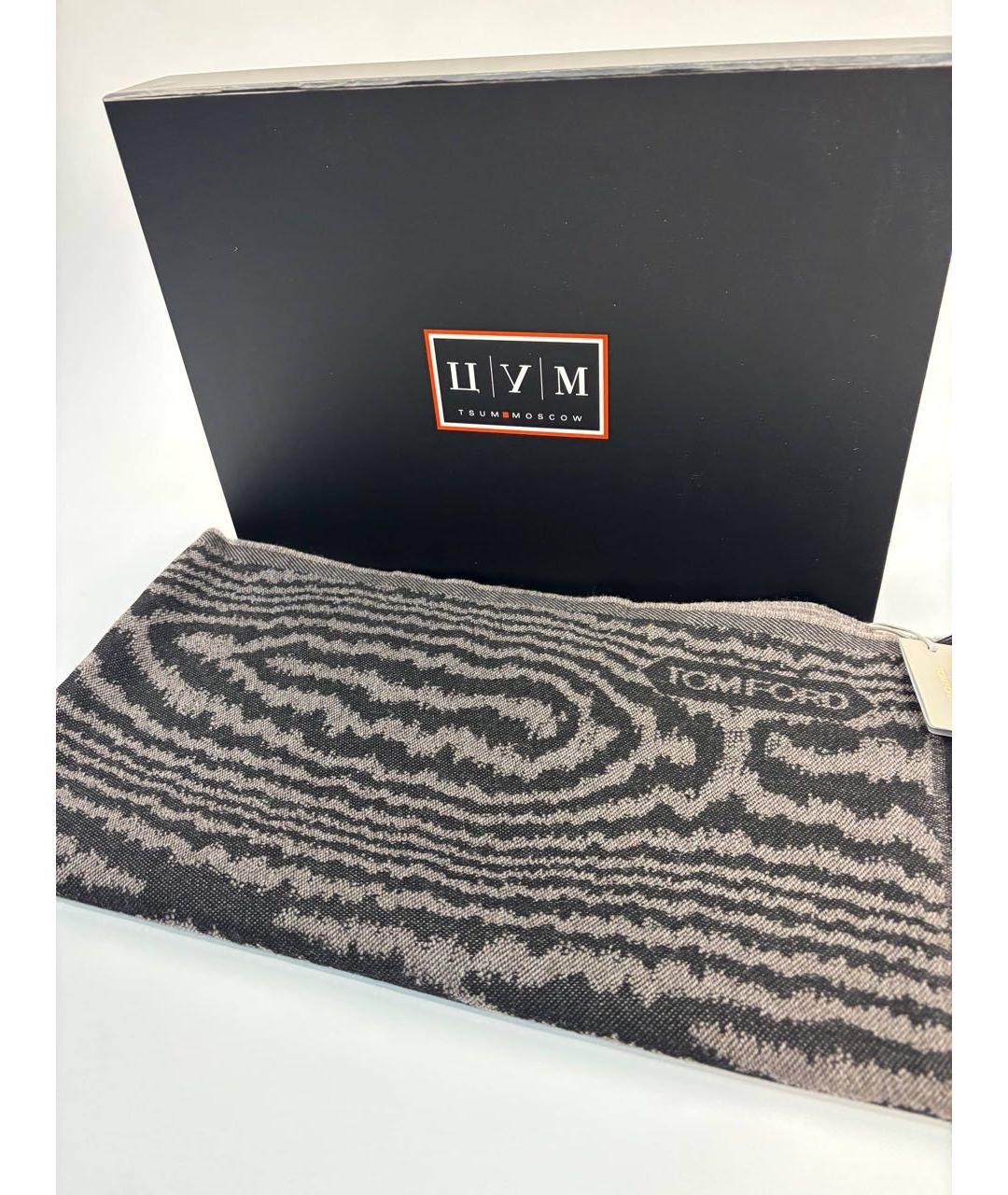 TOM FORD Коричневый шерстяной шарф, фото 2