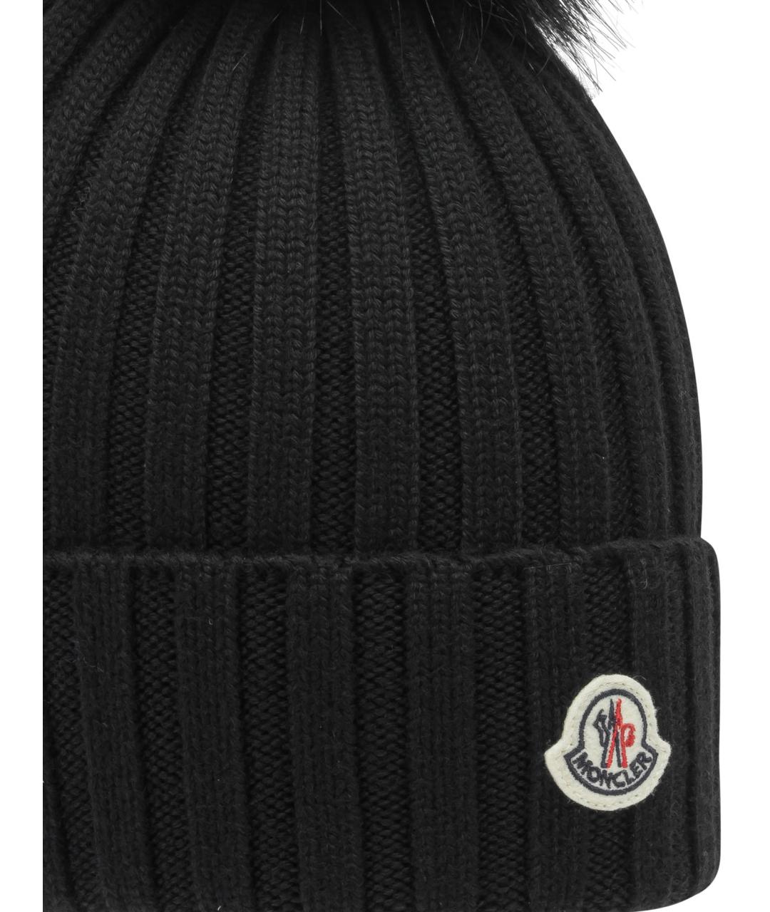 MONCLER Черная шерстяная шапка, фото 3