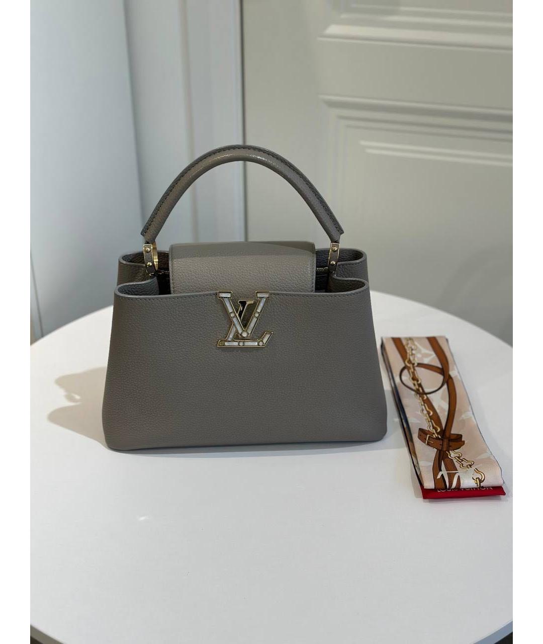 LOUIS VUITTON Серая кожаная сумка с короткими ручками, фото 5