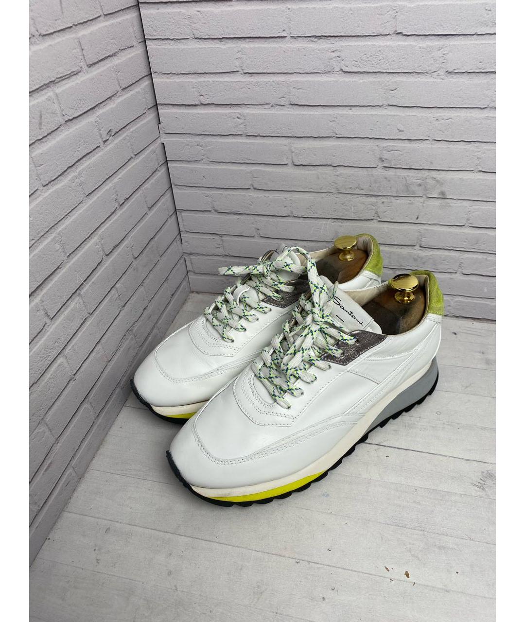 SANTONI Белые кожаные кроссовки, фото 5